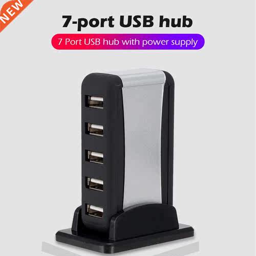 Vertical USB Hub Multi 7 Ports USB 2.0 Splitter with Power A
