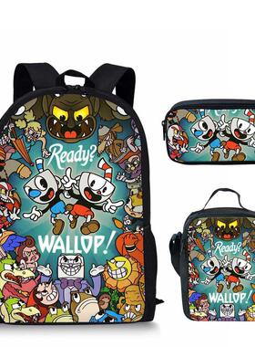 Kid's Cuphead Game Mugman Mochila Students Backpack Shou
