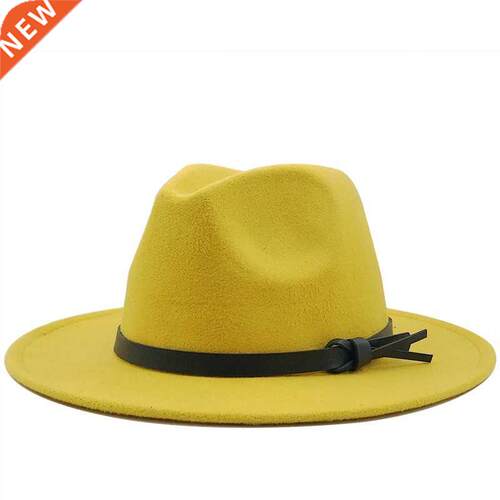 New Women Men Wool Fedora Hat With Leather Ribbon Gentleman
