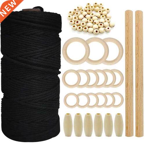 rame Cotton Rope Set,3mm Cotton Cord,Wooden Beads,Wooden