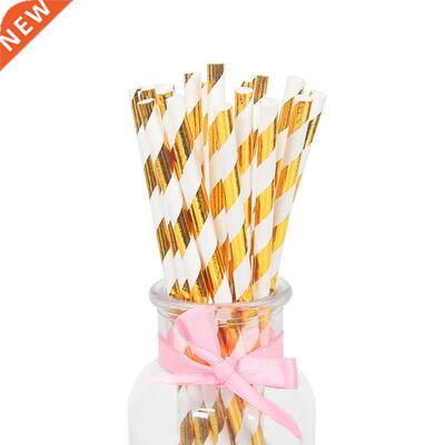 25pcs/lot Gold Striped And Wave Foil Design Paper Straws Fo