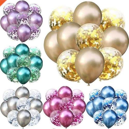 10pcs12inch Latex Metallic Balloons and Colored Confetti Mix
