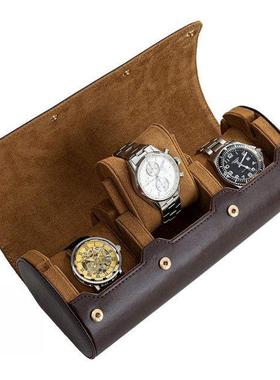 3 Slots Portable Watch Roll Travel Case Vintage Classic Leat