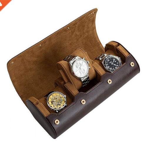 3 Slots Portable Watch Roll Travel Case Vintage Classic Leat