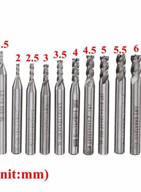 10Pcs/Set 10 Sze 1.5-6mm HSS & Alumnum CNC 4 Flutes Blad