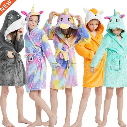Winter Unicorn Bath Robe For Girls Pajamas Animal Hooded Rob