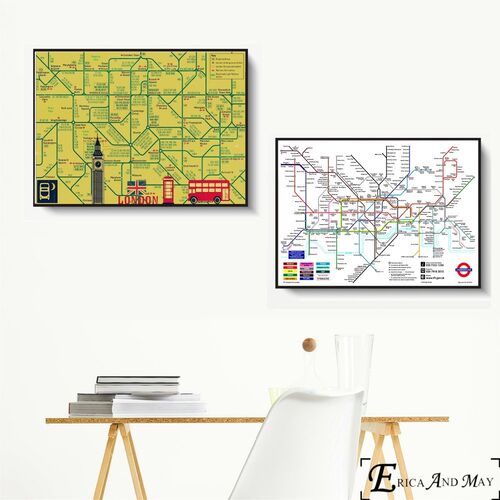 New York London Subway Map Vintage Wall Art Canvas Painting