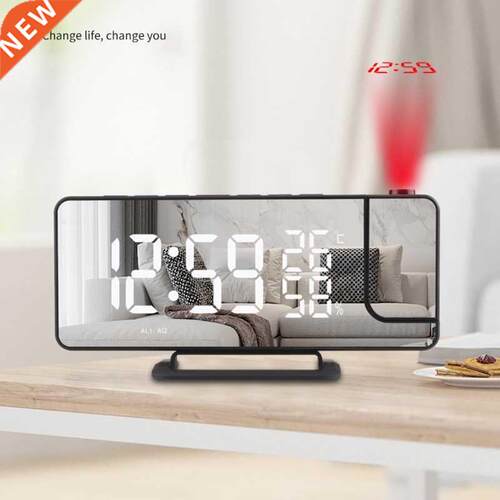 Digital Projector Mirror Alarm Clock with USB Charger LED Di
