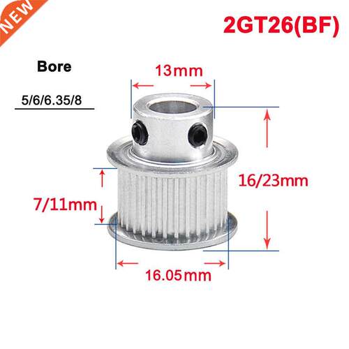 1Pcs 2GT Timing Pulley 26-32 Tooth Aluminum Convex Synchrono