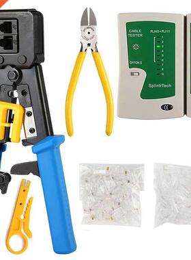 RJ45 Crimp Tool Kit Network Cable Tester Pass Through Cat6 C