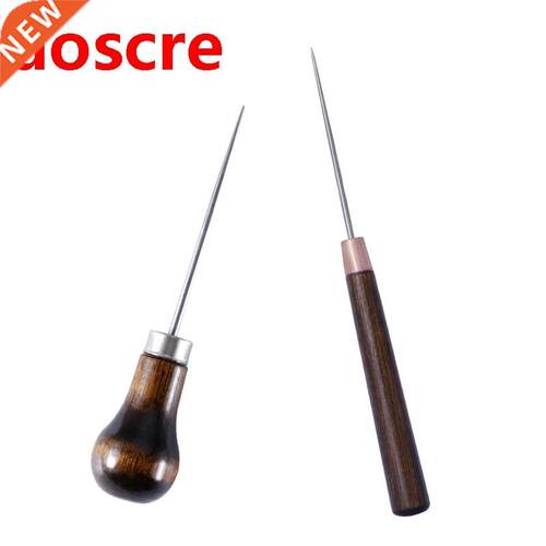 2PCS Wood Handle Awl Leather Straight Awls Hole Puncher Dril