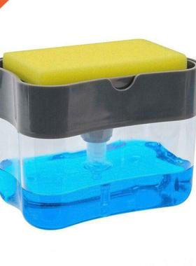 2-in-1 Manual Press Liquid Soap Dispenser With Washing Spong