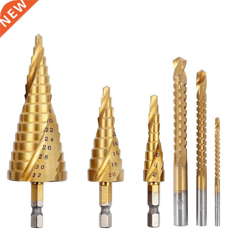 6Pcs Titanium Hex Step Drill Bit Set 4-12/20/32Mm Metal Hole