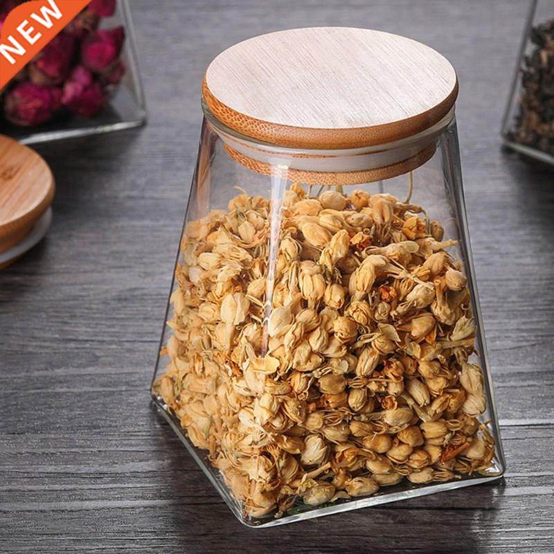 Glass Jar with Wooden Lid Kitchen Storage Bottles Jars Food