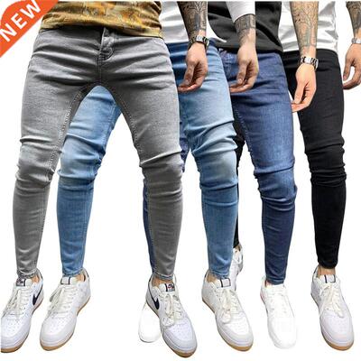 Blue Satine Jeans Men Elastic Waist Skinny Jeans Men 2021 St