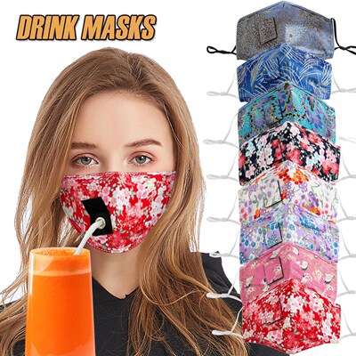 Women Drinking Mask Floral Designer Cotton Dustproof Mask F