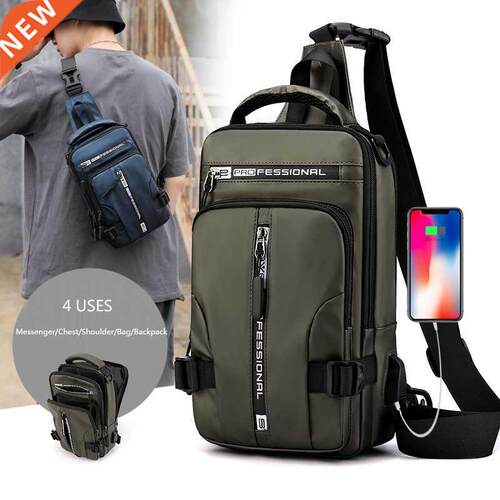 Men Nylon Backpack Rucksack Cross body Shoulder Bag with USB