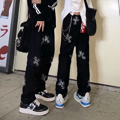 Rhinestone Cross Jeans Womens Streetwear Women and Men ndy B