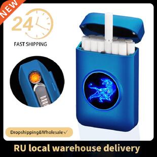 Metal Cigarette Case Box with USB Electronic Lighter Logo D