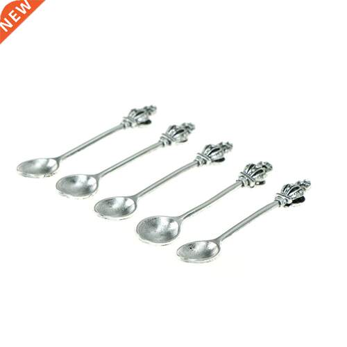 5pcs/lot Flatware metal Gold Silver Coffee Spoon Crown Decor