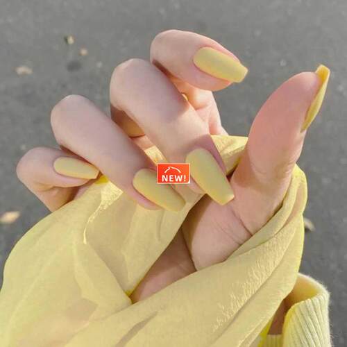 24pcs/box Full Cover fake Press on Nails Matte Yellow Pure