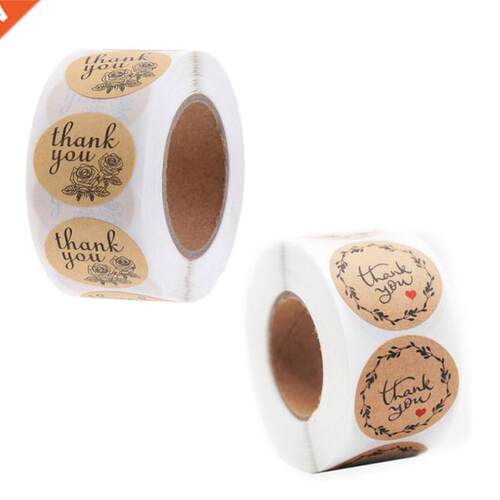 500pcs/roll 16 Designs Thank You Kraft Stickers Round Seal L