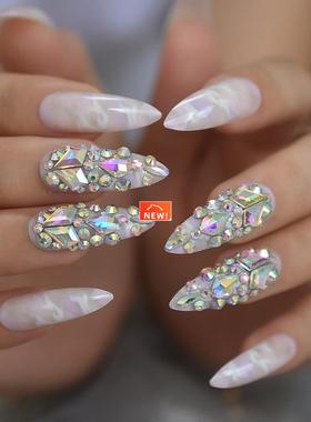 Gorgeous Press On Nails Extra Long Light Marble Colorful