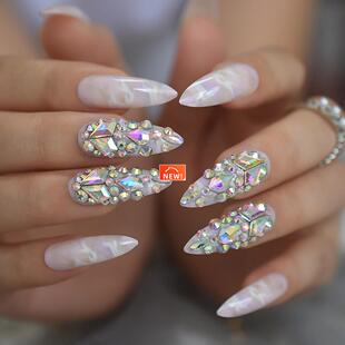 Gorgeous Press On Nails Extra Long Light Marble Colorful