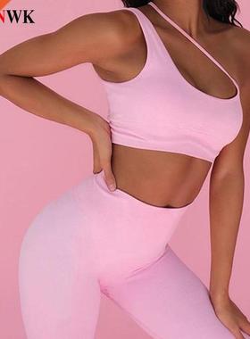 Women Yoga Set Female Sport gym clothes Pink one-shoulder sh