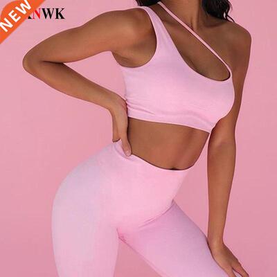 Women Yoga Set Female Sport gym clothes Pink one-shoulder sh
