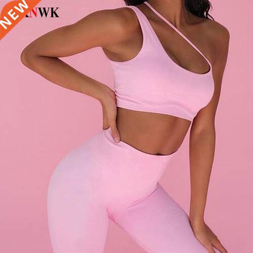 Women Yoga Set Female Sport gym clothes Pink one-shoulder sh