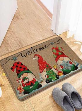 Printed Gnome Christmas Floor Mat Tree Letter Welcome Doorma