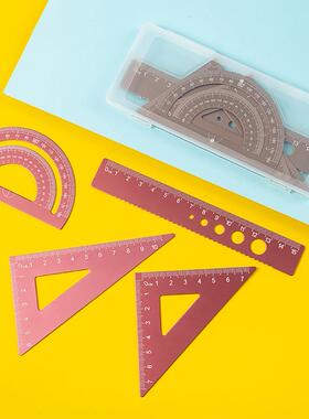 4Pcs/Set Metal Ruler Stationery Set Aluminum Alloy Multifunc