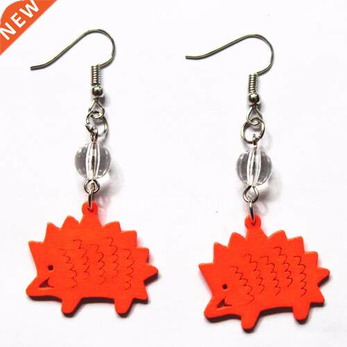 Wood hedgehog Design Earrings Women Drop Earrings Hollow Fa