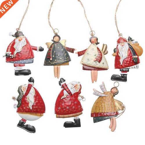 Xmas Tree Hanging Decorations Crafts Rustic Painted Metal An