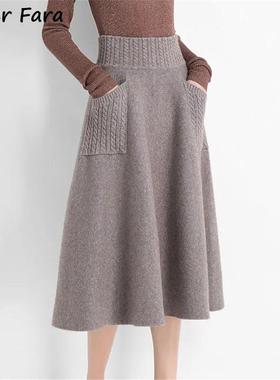 Sister Fara 2022 Autumn Winter Wool Knitting Long Skirts Wom