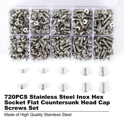 720PCS Stainless Steel Inox Hex Socket Flat Countersunk Head
