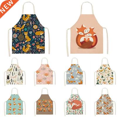 Kitchen Women Apron Cartoons Fox Printed Linen Adult Childs