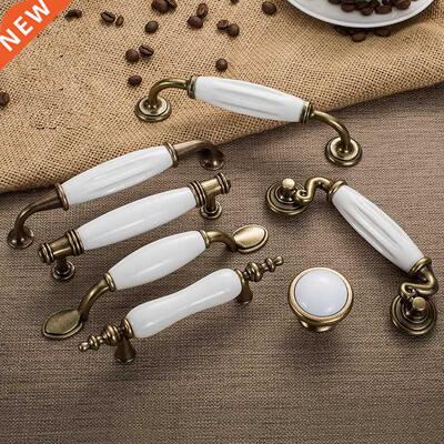 Antique Bronze White Ceramic Cabinet Handles Zinc Alloy Draw