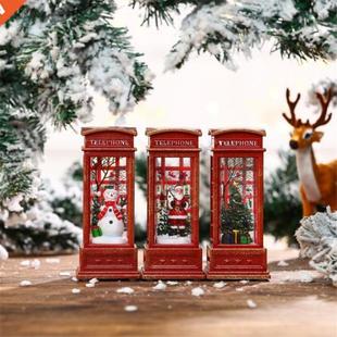 Christmas Ornament Elderly Snowman Telephone Booth Small Oil