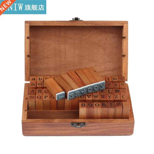 70 Pcs  Letter Alphabet Stamp Vintage Wood Rectangle Alph