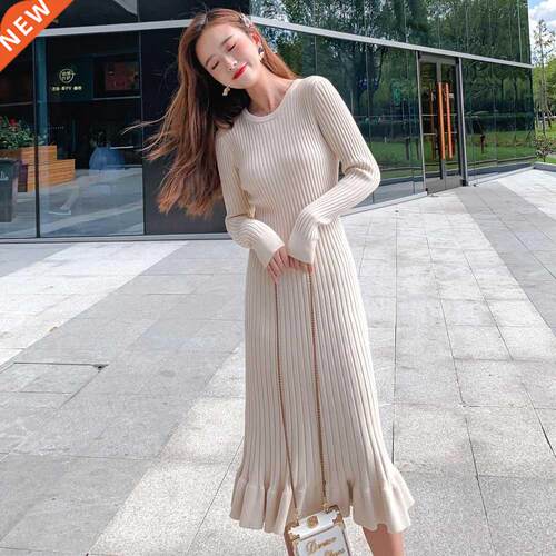 Long Sweater Dress Women Maxi Dress Knit Fishtail Long Winte
