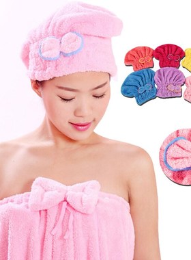 New Fashion Bow Hair Cap Thick Coral Fleece Dry Process Supe