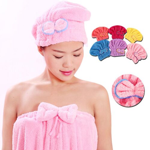 New Fashion Bow Hair Cap Thick Coral Fleece Dry Process Supe