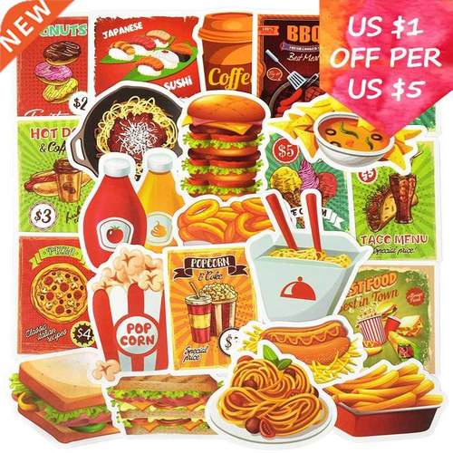 50Pcs Delicious Food Stickers For Suitcase Skateboard Lapto