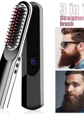 Wireless Men Quick Beard Straightener Hair Style Comb LCD Mu