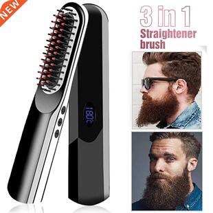 Wireless Men Quick Beard Straightener Hair Style Comb LCD Mu