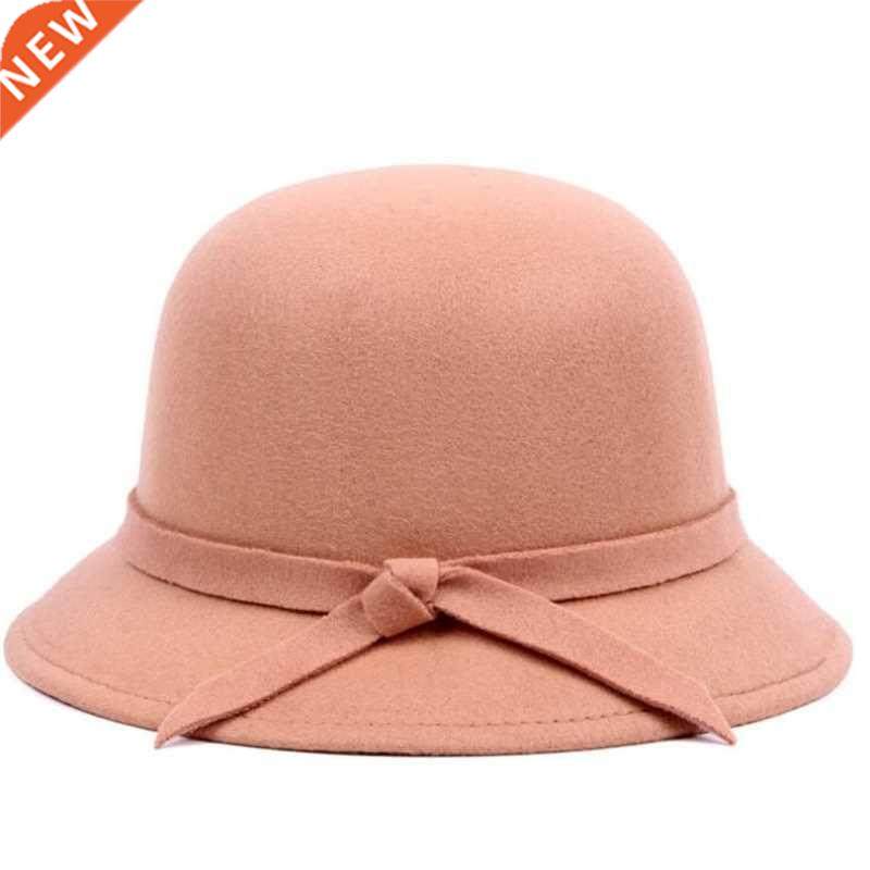 2021 Winter Women Solid Wool Felt Cloche Hats Fedoras Vintag