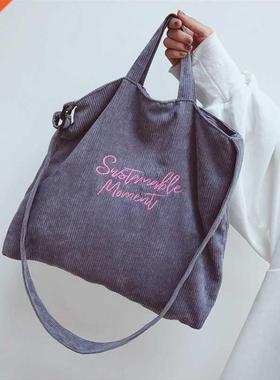 Corduroy Tote Bag for Women 2022 Fashion Shopper Designer Ha