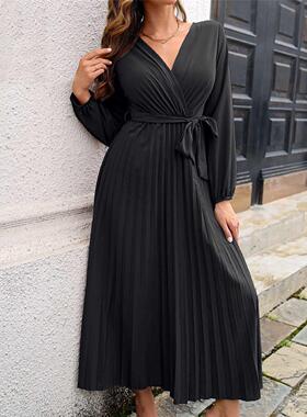 Elegant Pleated Party Dresses Womens Long Sve V Ne Soli